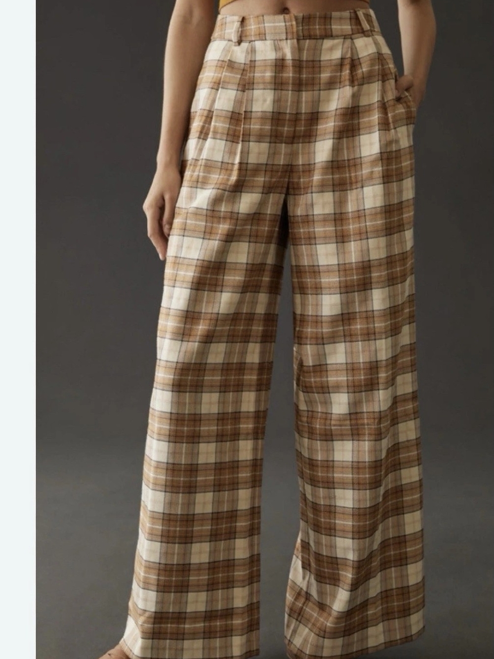 Hutch For Anthropologie Plaid Wide-Leg Trousers Size 10 NWT
